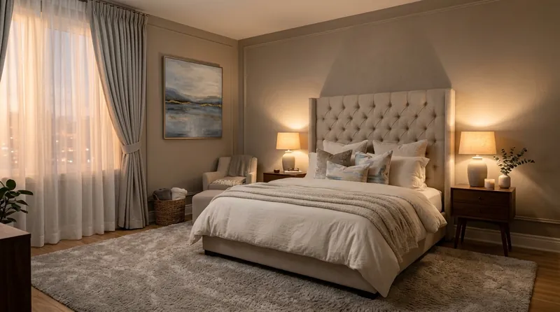 Chambre à coucher calme et insonorisée avec tête de lit capitonnée