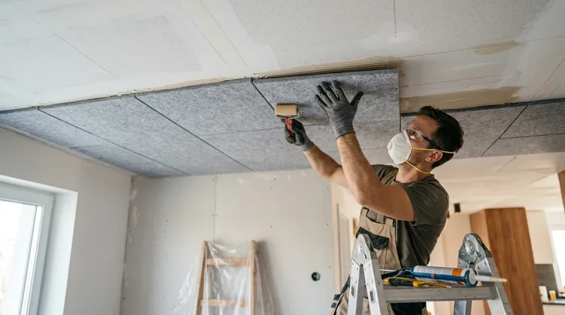 Panneaux acoustiques minces collés au plafond sans faux plafond