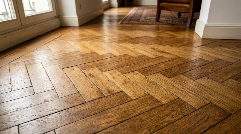 Parquet ancien en point de Hongrie dans appartement