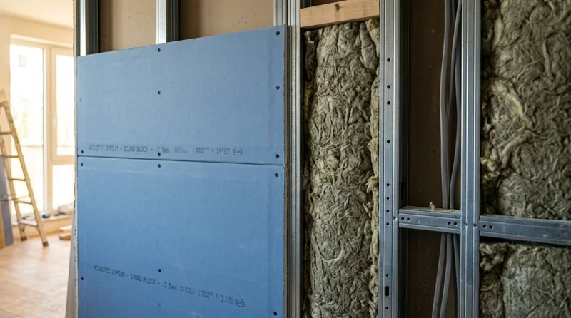 Plaque de Placo Phonique bleu sur ossature métallique avec laine minérale