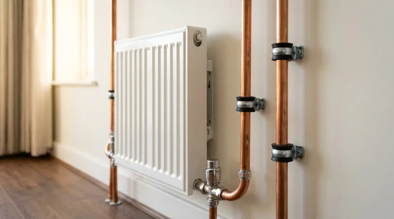 Radiateur et tuyaux de chauffage avec colliers isophoniques
